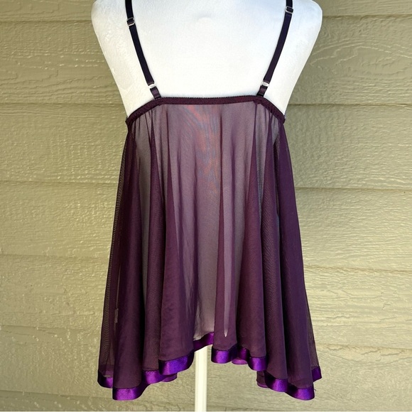 Womens Sheer Mesh Babydoll Mini Slip Dress Sequins Embroidery Purple Sexy 2XL - Picture 8 of 9